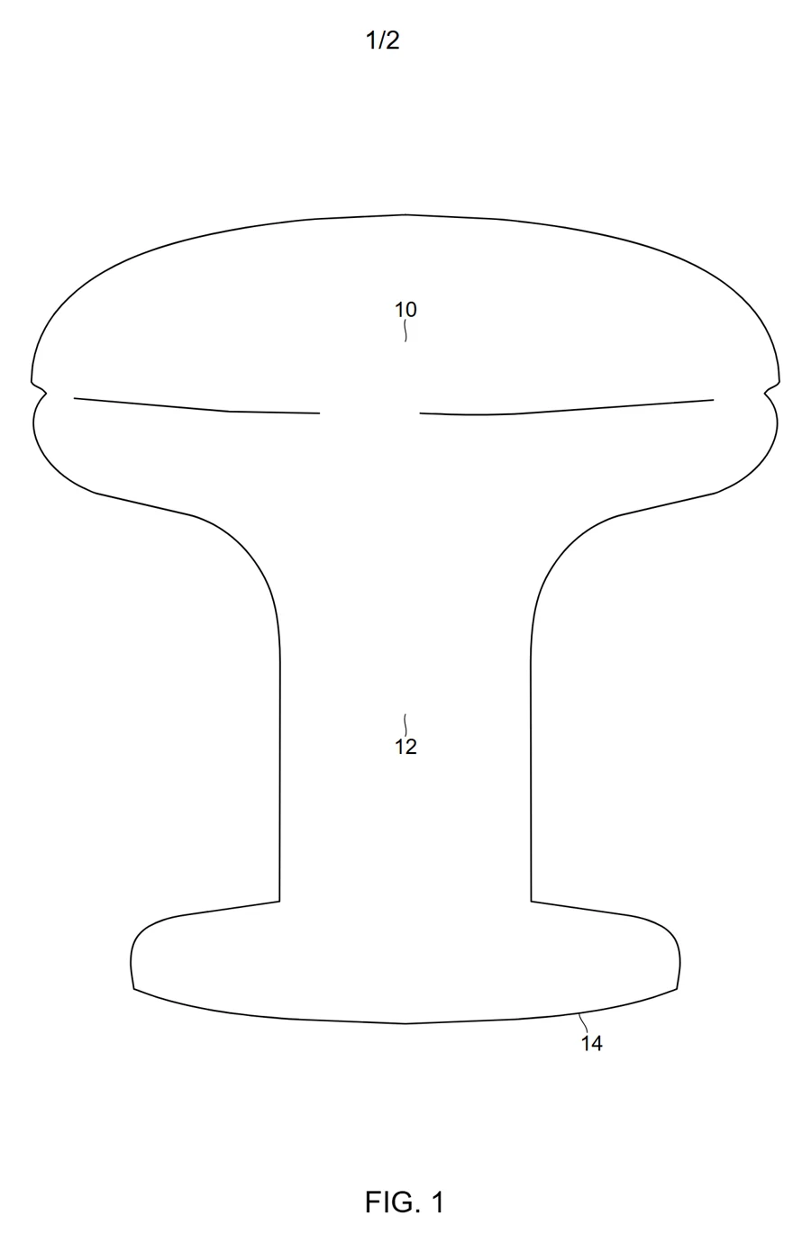 Line drawing of the knob derived from the photo, with reference numerals 10, 12 and 14