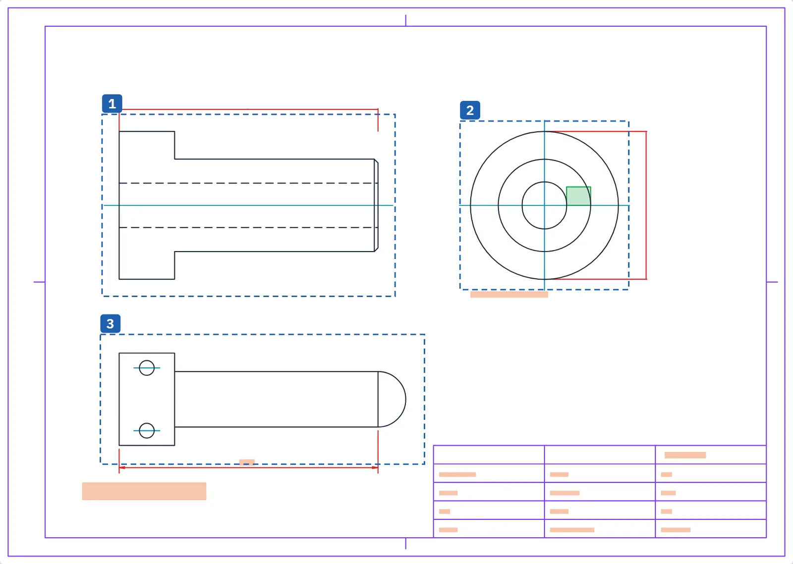 Original DXF technical drawing with dimensions, texts and title block